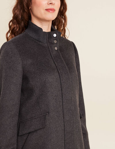 Manteau col montant doubl&eacute; gris fonc&eacute; femme