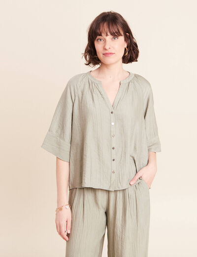 Blouse ample col v manches 3/4 vert clair femme