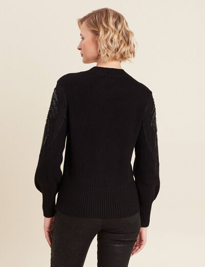 Pull manches longues sequins noir femme