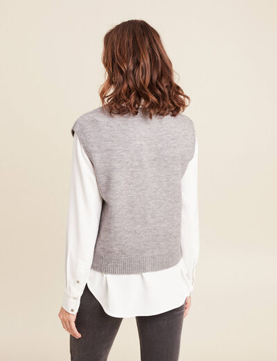 gilet droit court sans manches col rond gris clair femme