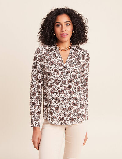 Chemise cintr&eacute;e manches longues fluide blanc femme