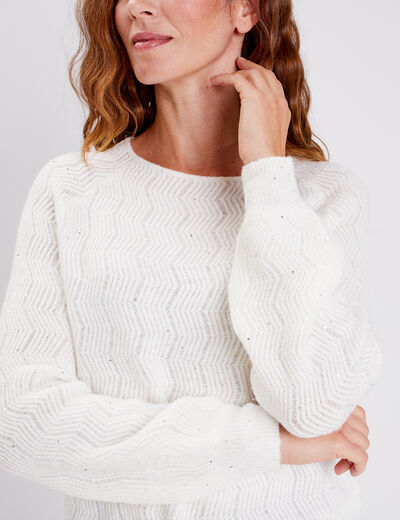 Pull manches longues à sequins ecru femme