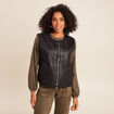 Veste sans manches sans col marron fonc&eacute; noir femme