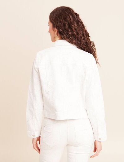 Veste cintr&eacute;e en jean avec broderies blanc femme