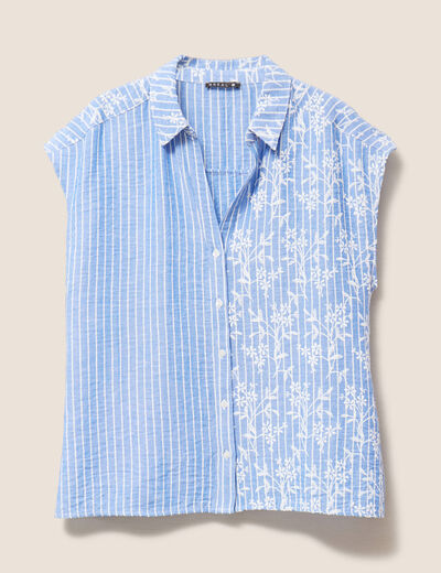 Chemise droite courte manches courtes bleu clair femme