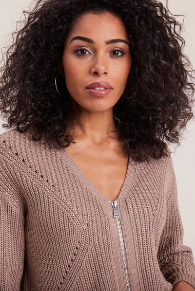 Pull manches longues taupe femme