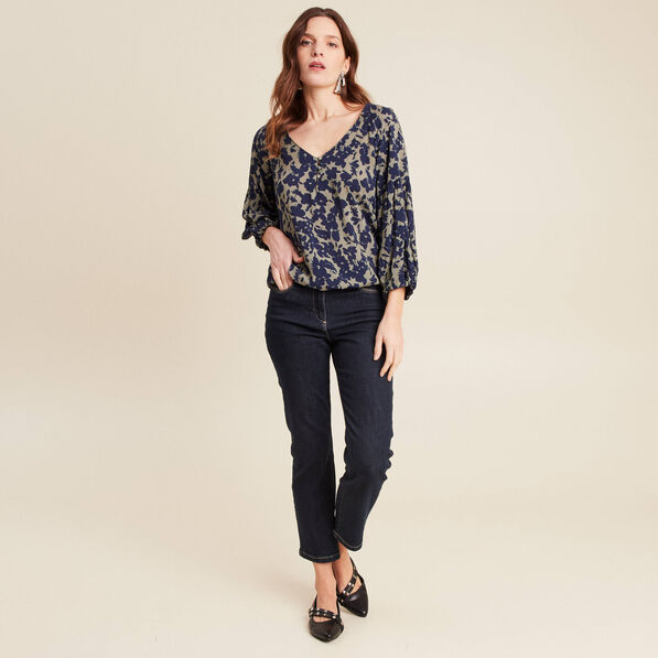 Blouse manches 3/4 vert kaki femme