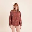 Chemise fluide brod&eacute;e manches longues marron femme