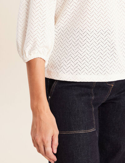 Blouse droite col rond manches 3/4 ecru femme