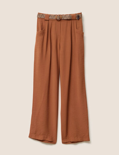 Pantalon large avec ceinture amovible marron femme