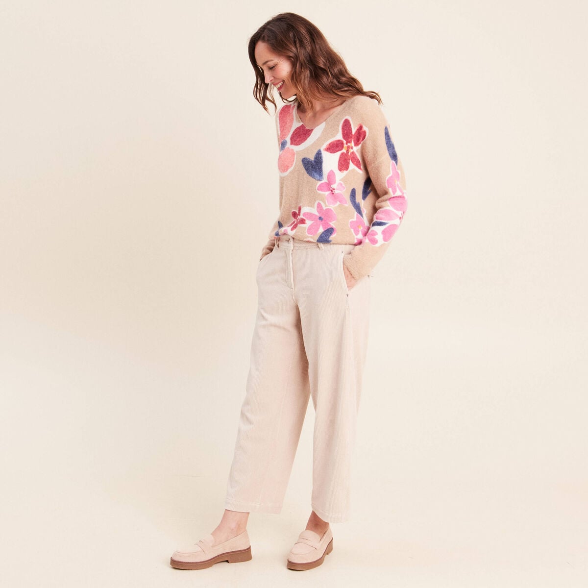 Pull manches longues beige femme
