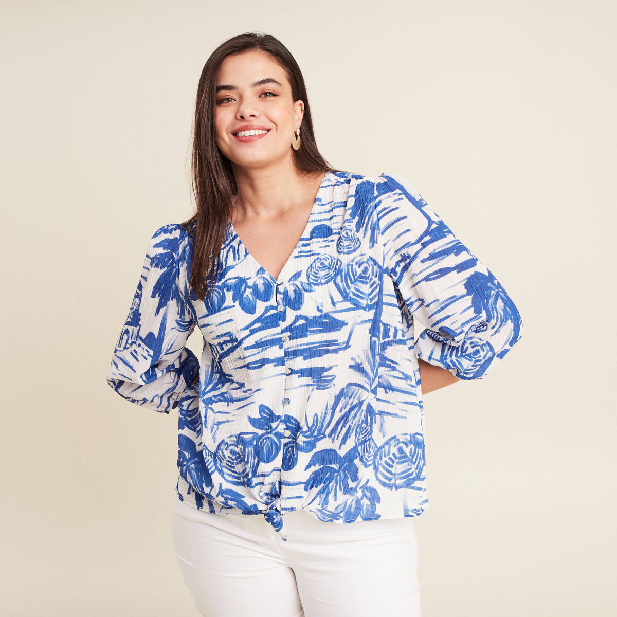 Blouse manches 3/4 blanc femme