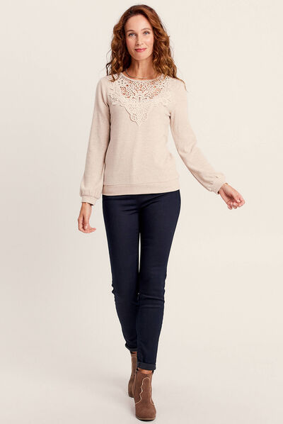 T-shirt manches longues beige femme