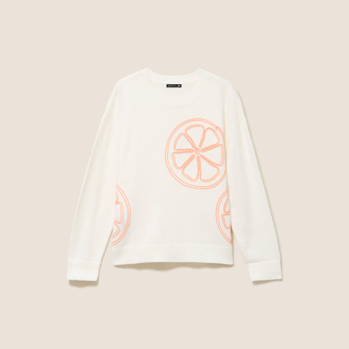 Pull droit col rond manches longues ecru femme