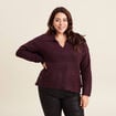 Pull manches longues col polo bordeaux femme