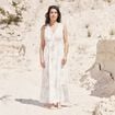 robe évasée col V doublée beige femme