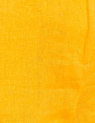Pantalon coupe chino en lin ceintur&eacute; jaune or femme
