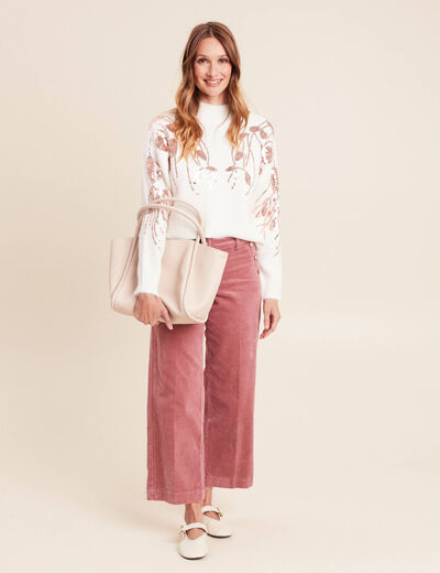 Pull col rond manches longues sequins ecru femme