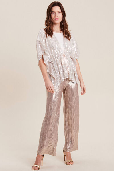 Pantalon flou métallisé couleur or femme