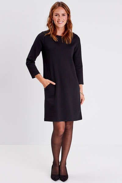 Robe droite manches 3/4 noir femme