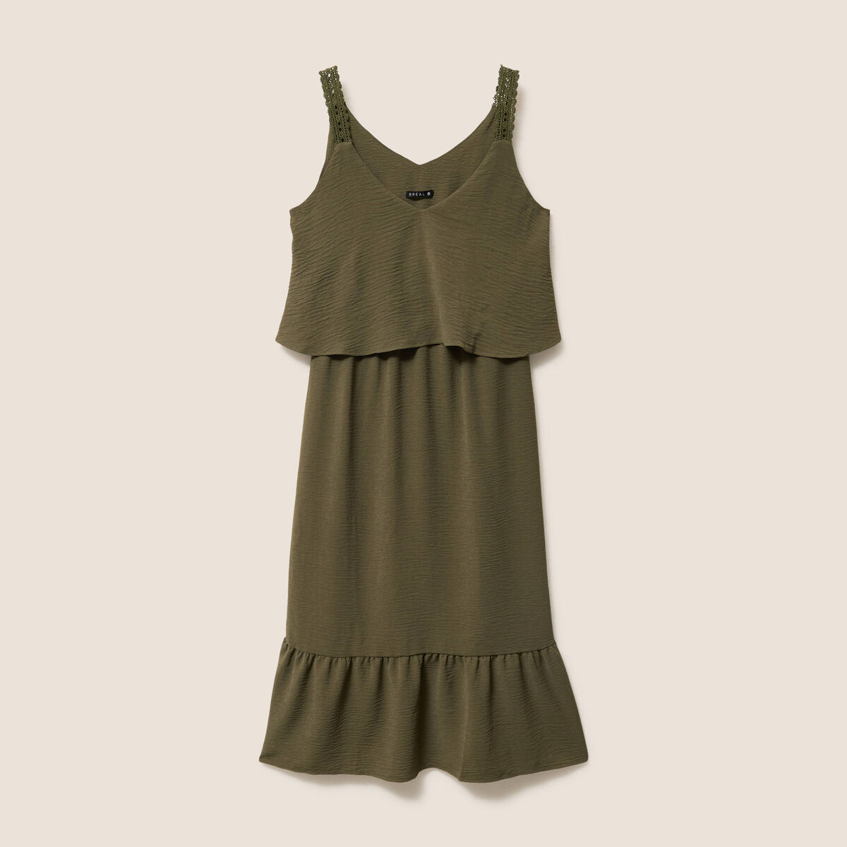 Robe fluide &eacute;vas&eacute;e &agrave; fines bretelles vert kaki femme