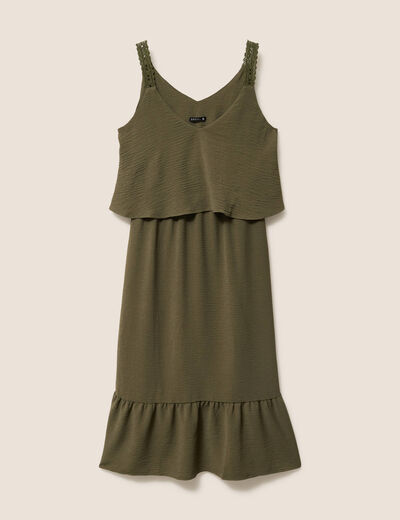 Robe fluide &eacute;vas&eacute;e &agrave; fines bretelles vert kaki femme