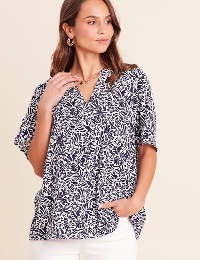 Blouse ample manches courtes fluide bleu femme