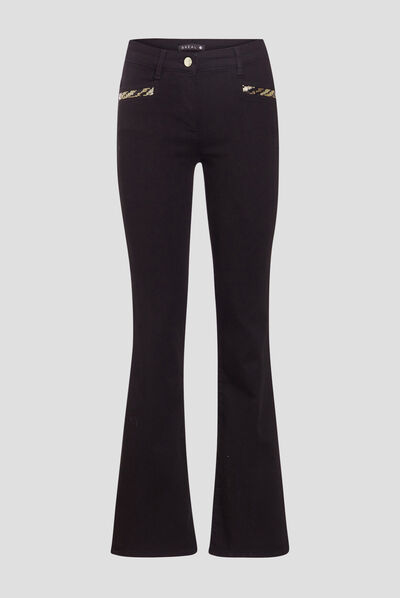 Pantalon bootcut avec sequins noir femme