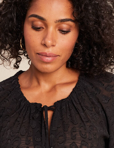 Blouse fluide col v manches longues noir femme