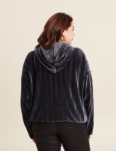Sweat manches longues pliss&eacute; gris argent femme
