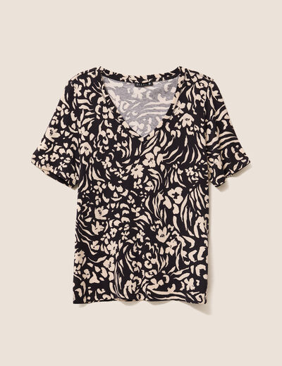T-shirt col V manches courtes noir femme
