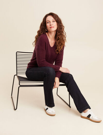 Pull col v bordeaux femme