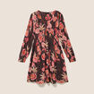 Robe courte &eacute;vas&eacute;e col v manches longues marron femme