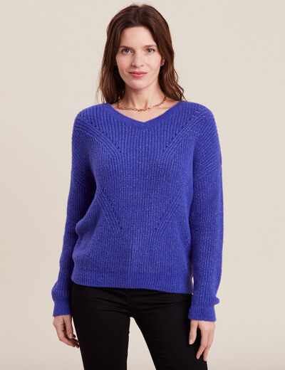 Pull manches longues bleu violet femme