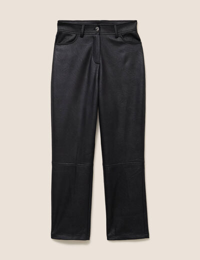 Pantalon similicuir droit 7/8&egrave;me noir femme