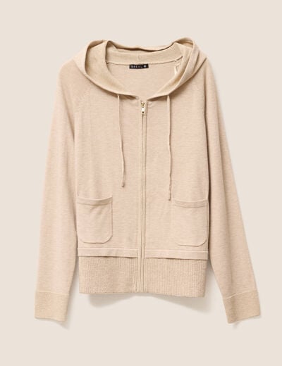Gilet droit mi-long &agrave; capuche creme femme