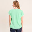 T-shirt col v manches courtes aspect lin vert fluo femme