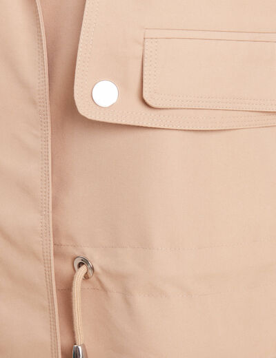 Parka déperlante cintrée à capuche beige femme