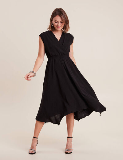Robe évasée taille smockée noir femme