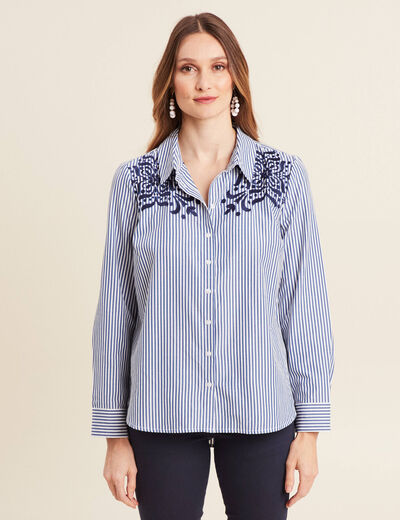 Chemise manches longues brodée bleu femme