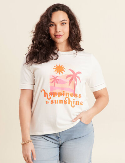 T-shirt manches courtes ecru femme