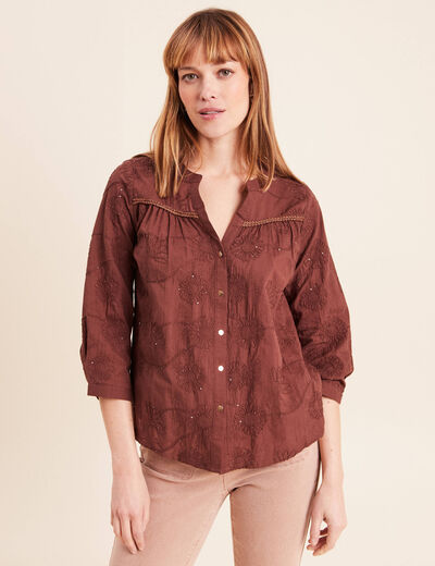 Blouse col tunisien manches 3/4 taupe femme