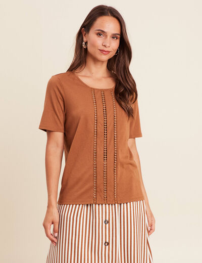 T-shirt manches courtes marron femme