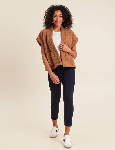 Jean ajusté 7/8ème effet bi-matière denim brut femme