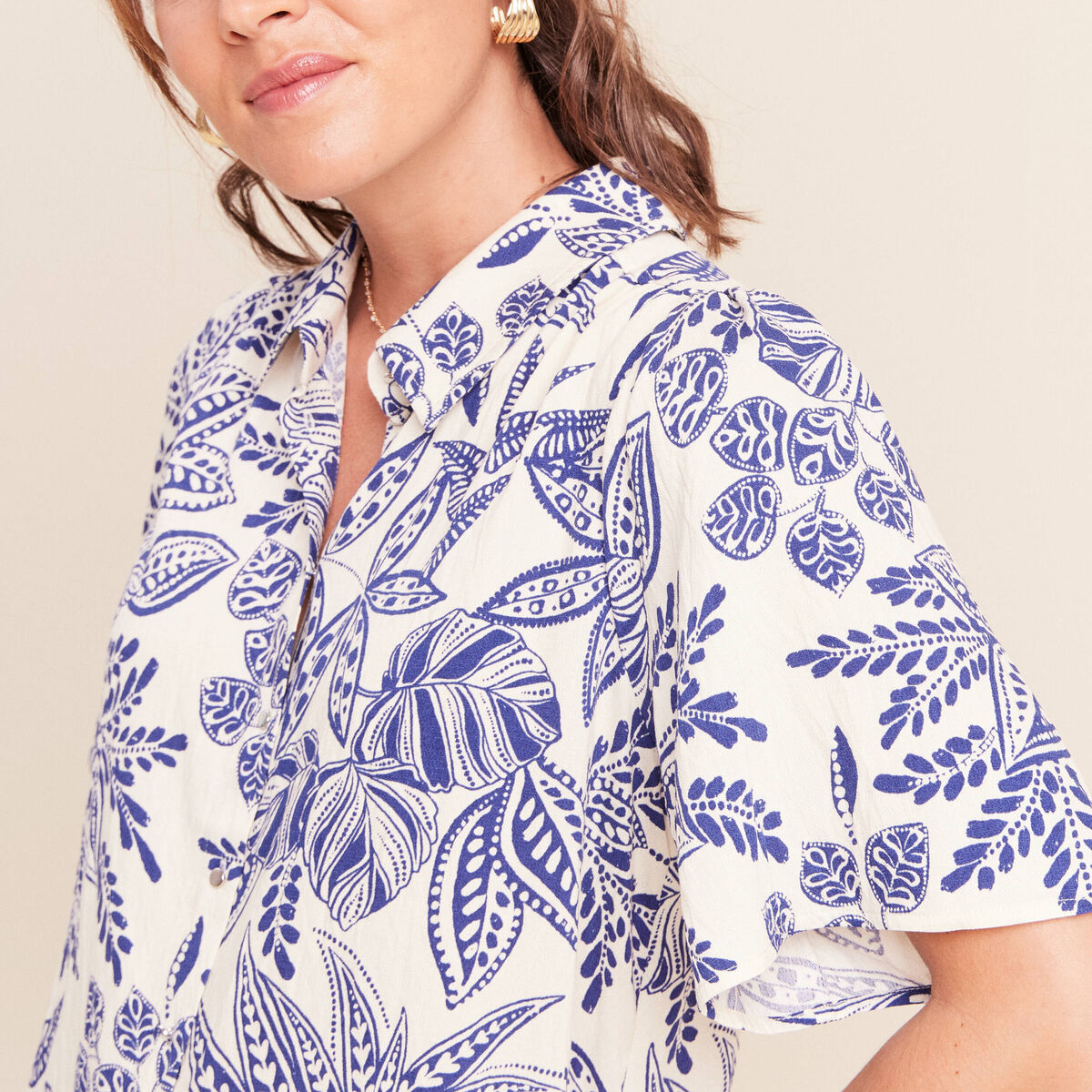 Chemise fluide manches courtes bleu femme