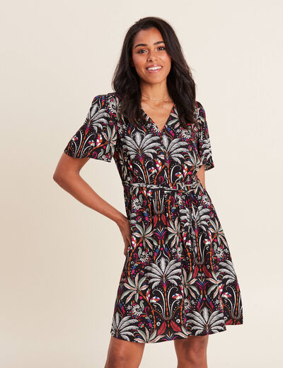 Robe évasée manches courtes noir femme