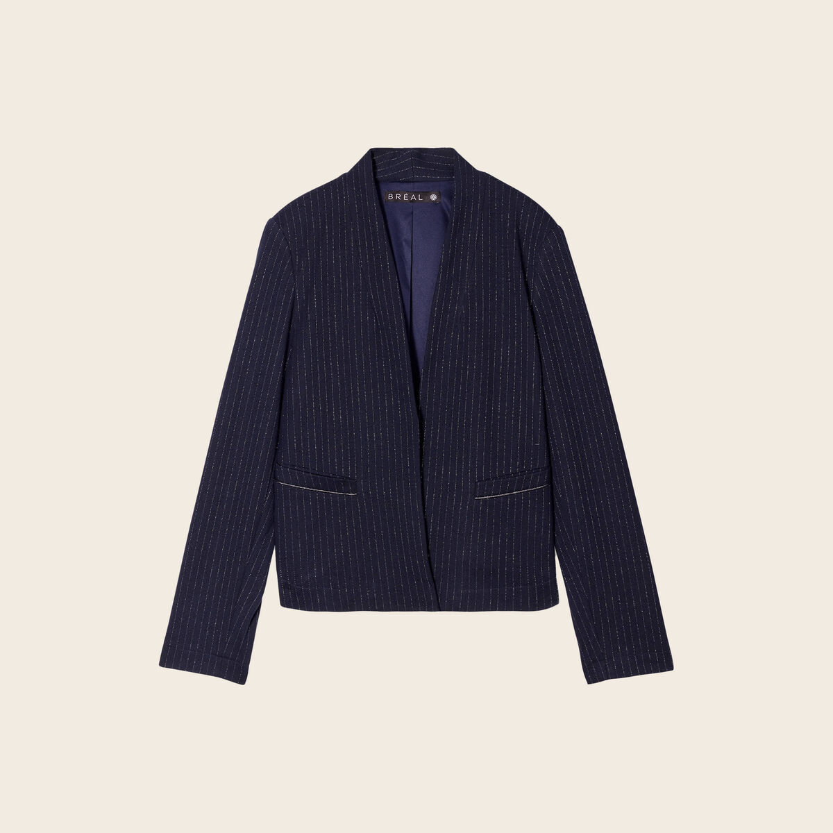 Veste ajustée col châle bleu marine femme