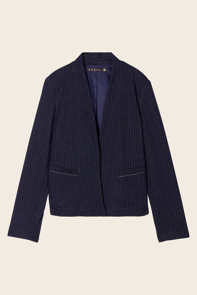 Veste ajustée col châle bleu marine femme