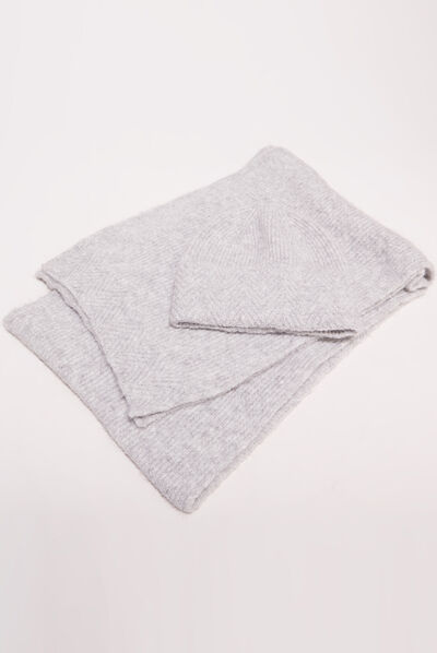 Lot bonnet et écharpe gris clair femme