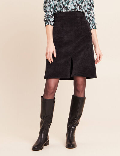 Jupe en velours longueur genoux noir femme